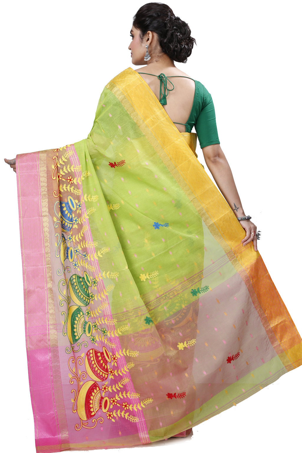 Light Green Pure Cotton Embi_Ganga_Buti Tant Embroidery (1002)